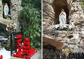 Dos imágenes del interior del santuario Lourdes Txiki.