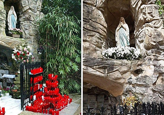 Dos imágenes del interior del santuario Lourdes Txiki.