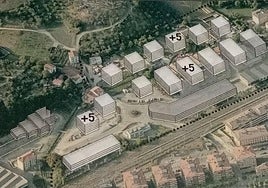 Nuevas viviendas. Esquema con la nueva plaza y las nuevas futuras viviendas.