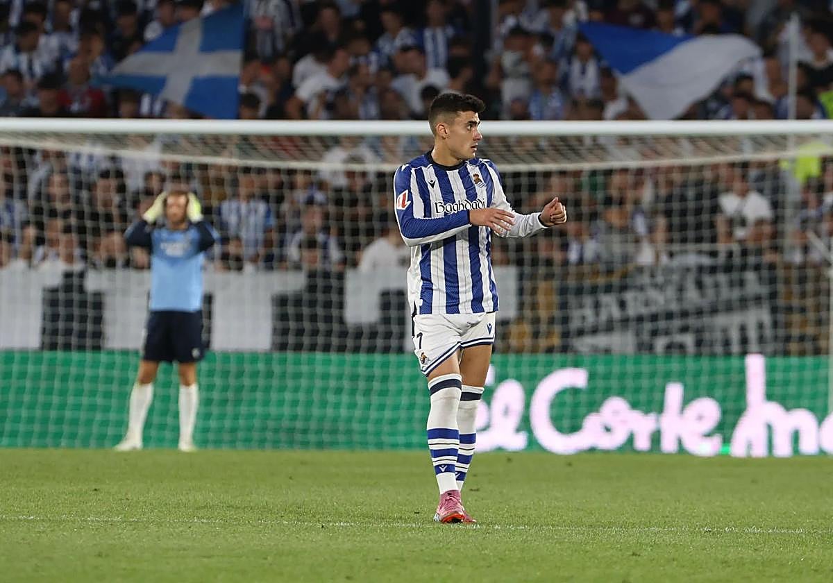 Barrenetxea, tras anotar el gol ante el Espanyol.