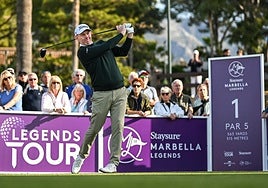 Stephen Gallacher, en el tee del 1 del torneo de Marbella.