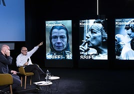 Joxean Fernández y José Luis Rebordinos, en la presentación con los tres carteles.