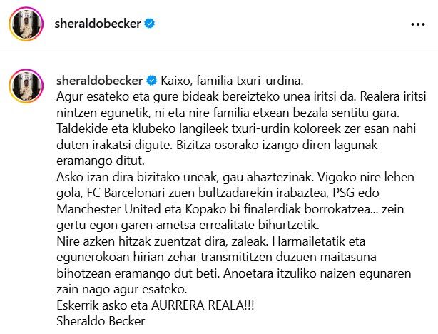 El comunicado de Sheraldo Becker