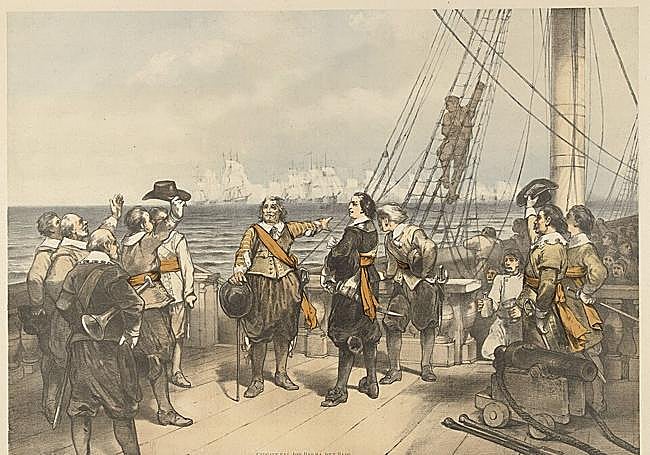 El almiranteTromp en la Batalla de las Dunas. Grabado publicado entre 1850 y 1894.