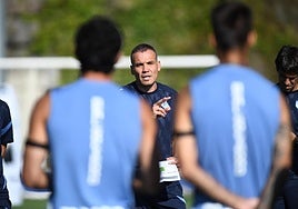 Sergio, en el entrenamiento de este jueves en Zubieta