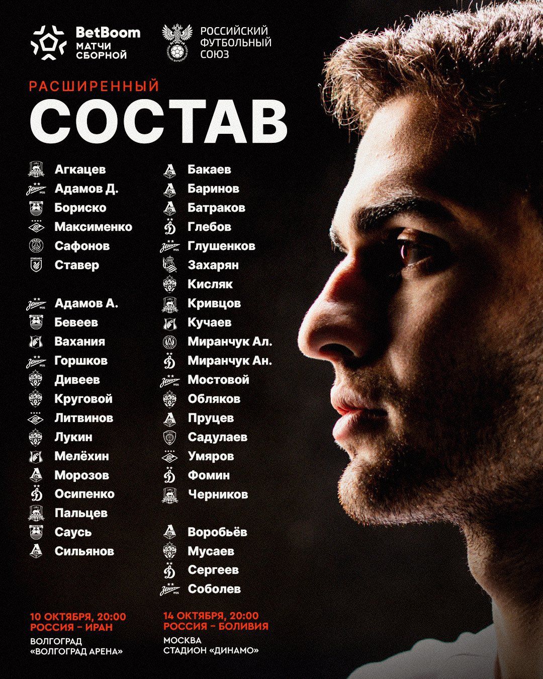 La convocatoria de la selección rusa, con la imagen del realista Zakharyan