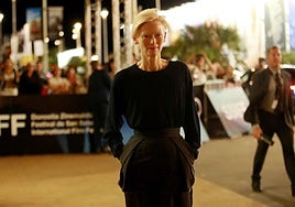 Tilda Swinton, a su llegada al Zinemaldia, el pasado año.