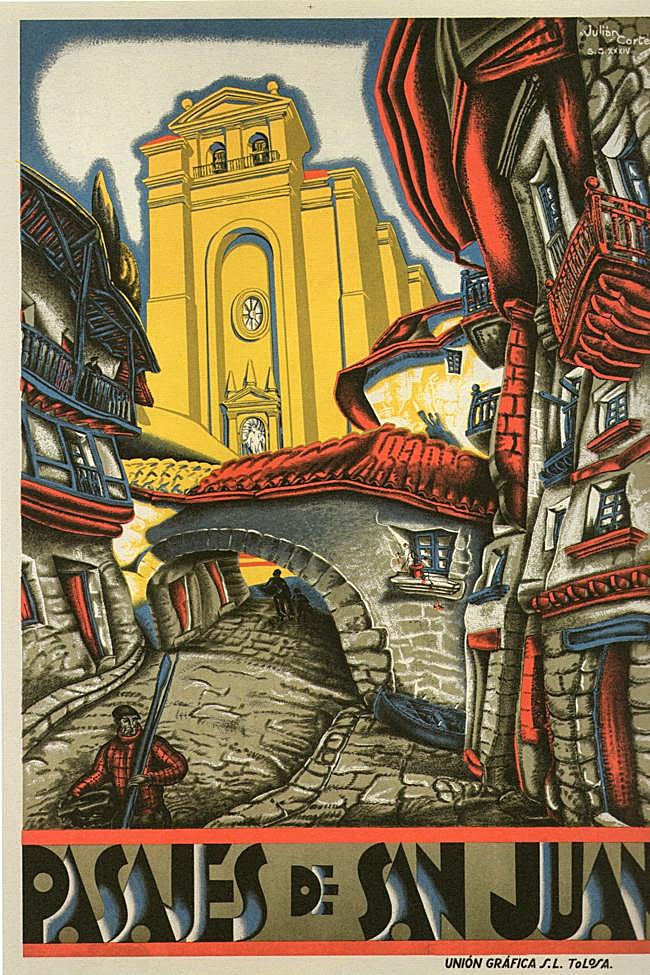 En 1934, Julián Cortés plasmó de manera expresionista una calle del Pasai Donibane como reclamo turístico.