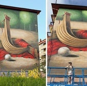 El mural en honor a la cesta punta pintado por una argentina en una localidad de Euskadi: «Ha sido muy simbólico hacerlo en la tierra de mis aitonas»