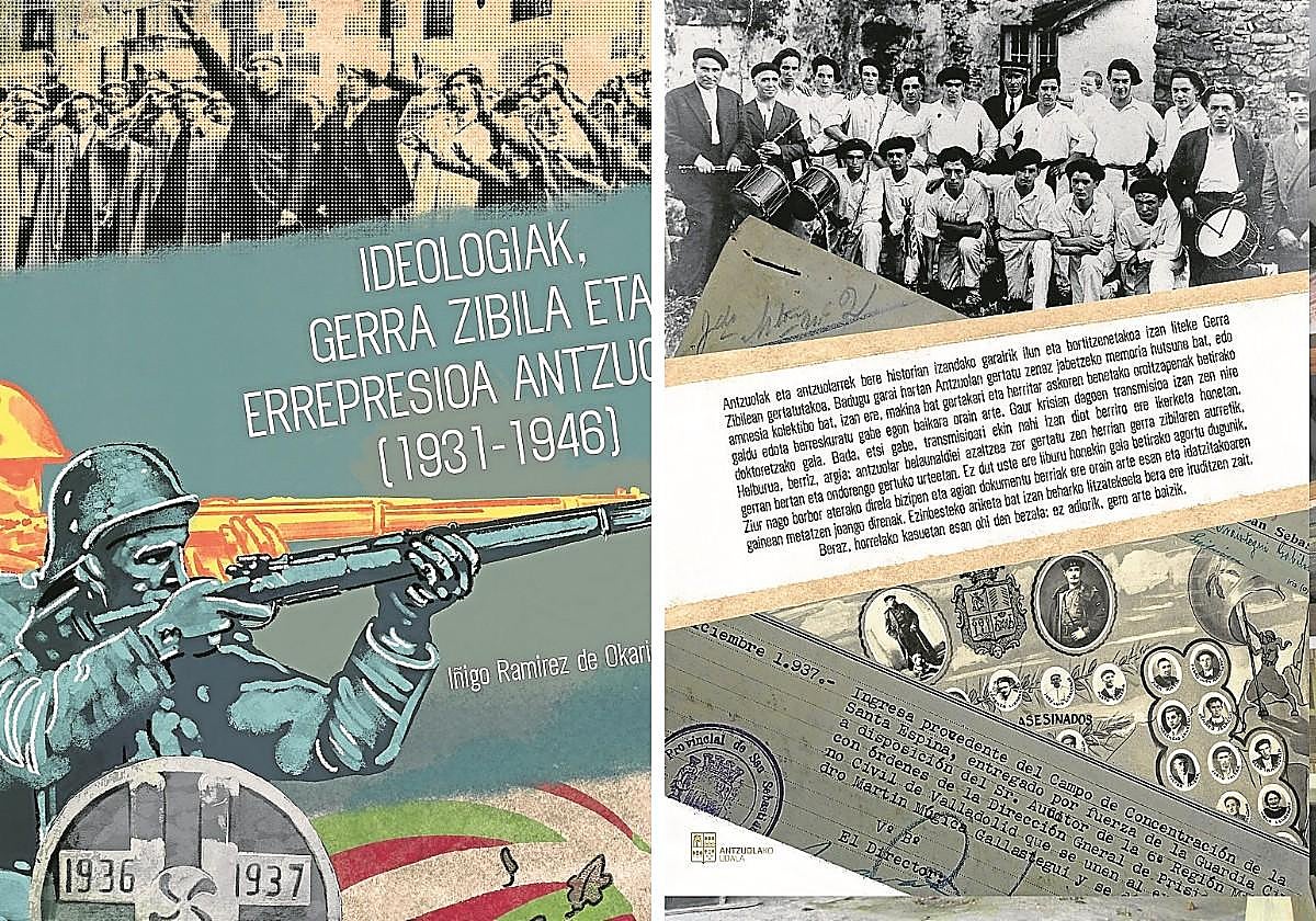 Portada y contraportada de 'Ideologiak, gerra zibila eta errepresioa Antzuolan (1931-1946)'.