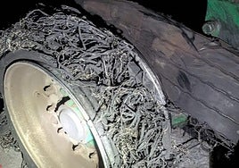 Estado de la rueda reventada con la que circulaba.