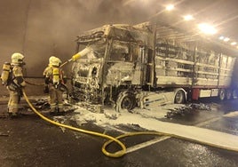 Bomberos realizan las labores de extinción en el lugar del hecho.