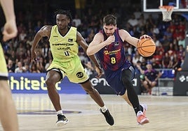 Darío Brizuela en una acción del duelo entre el Barcelona y el Hiopos Lleida.