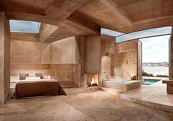 Una de las suites a construir bajo los jardines, con salón, jacuzzi, chimenea y piscina privada.