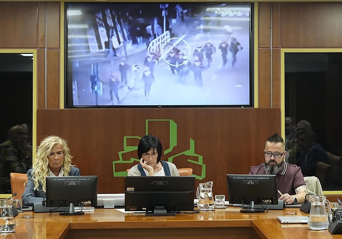 Joseba Novoa, a la derecha, durante su comparecencia en el Parlamento Vasco este mañana.