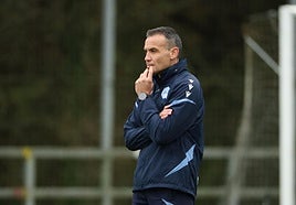 Sergio, en el entrenamiento de este lunes en Zubieta