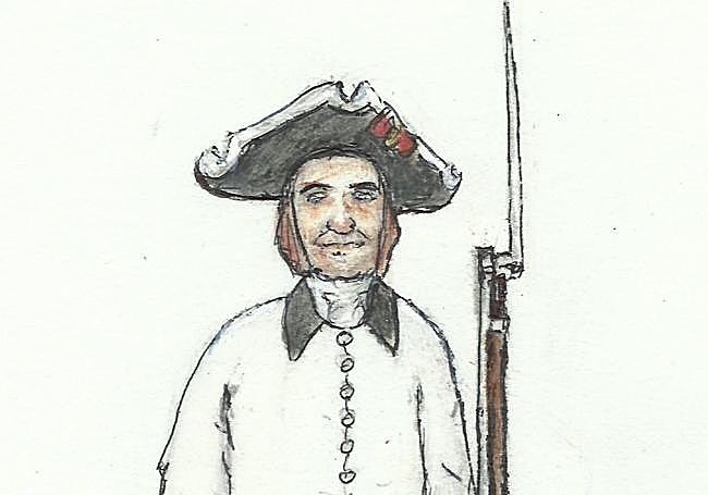 Soldado del regimiento África en el año 1719. Reconstrucción del autor en base a fuentes diversas. Sala Histórica del Acuartelamiento de Loyola.