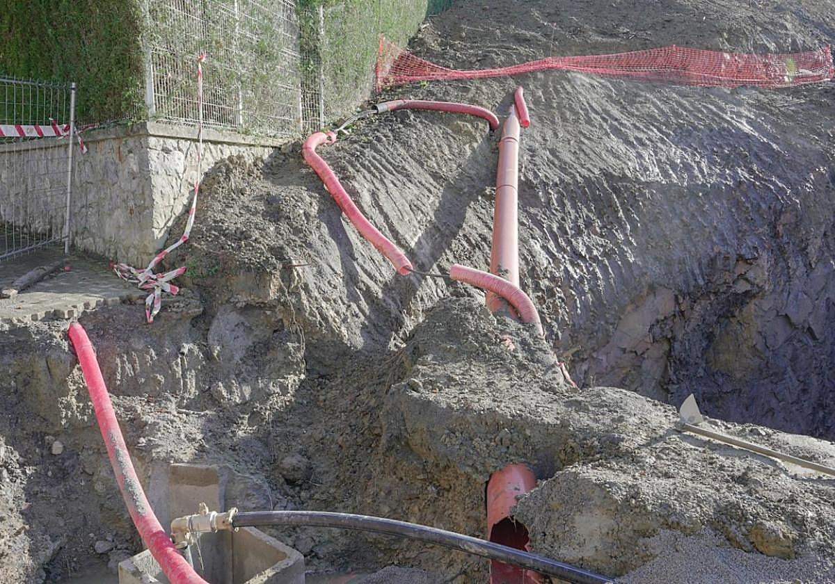 Zona en la que se produjo la avería en las obras del ascensor inclinado de Zabaleta.