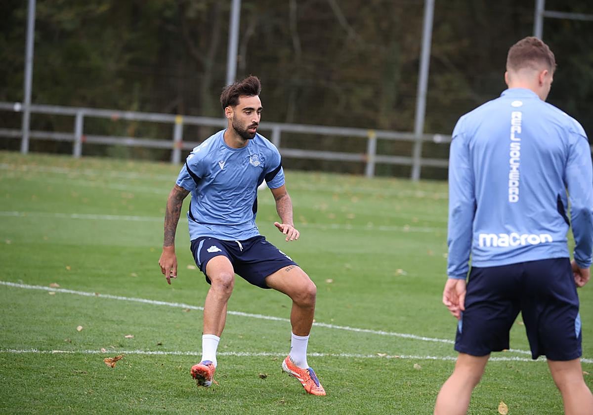 Brais Méndez, en el entrenamiento de ayer