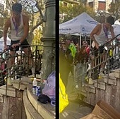 El atleta Diego Méntrida desciende las escaleras del kiosko del Boulevard de San Sebastián.