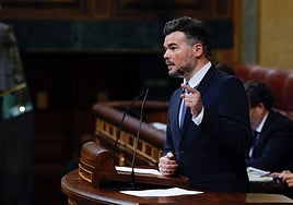 El portavoz de ERC, Gabriel Rufián, durante su intervención este miércoles en el Congreso de los Diputados.