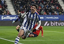 Guedes celebra su gol a Osasuna en El Sadar