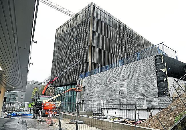 Dos gruas trabajan en el nuevo edificio que el DIPC abrirá en la próxima primavera.
