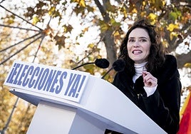 La presidenta de la Comunidad de Madrid, Isabel Díaz Ayuso, el domingo en el acto del PP.
