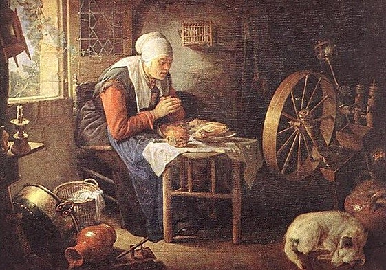 Tejedora rezando. Gerard Dou. Siglo XVII.