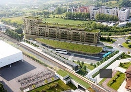 Fotomontaje de la estación de autobuses y de las viviendas proyectadas en el área de Amillubi.