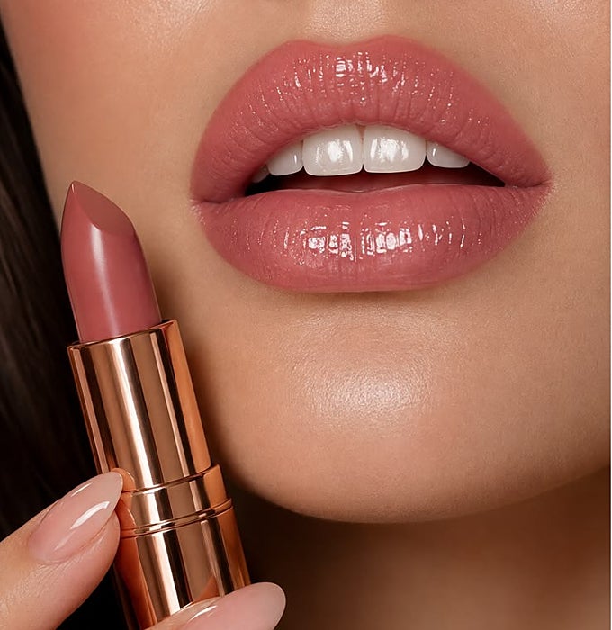 Mujer con los labios pintados.