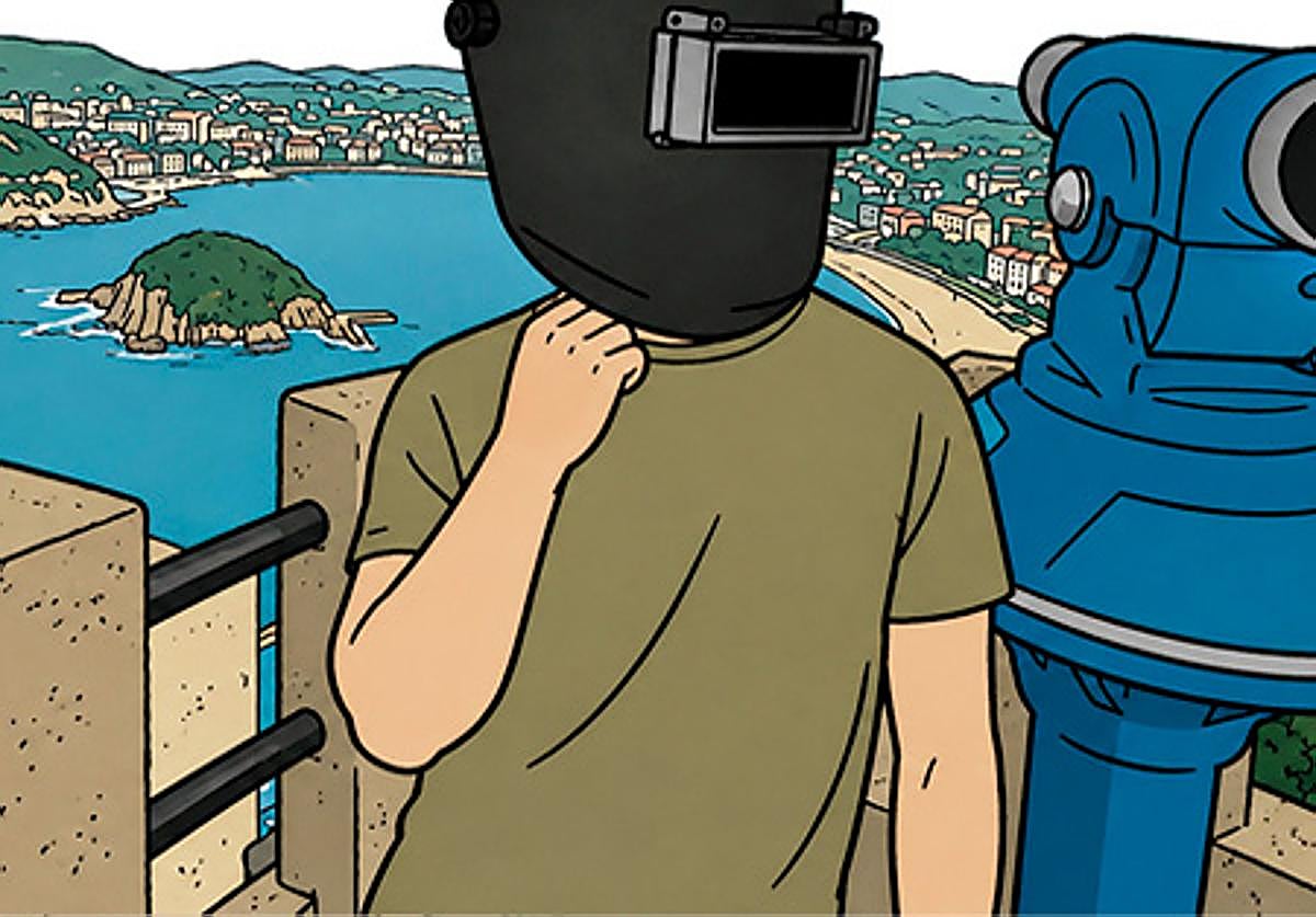 Ver el eclipse con bajo presupuesto: Prismático público y gafas de su «cuñao», que es soldador