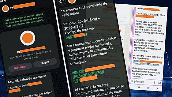 Alerta de seguridad a quienes tengan una reserva de hotel: el INCIBE pide no responder a mensajes de WhatsApp aunque tengan el número de reserva correcto