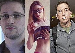 Combo de imágenes de Edward Snowden, Lindsay Mills y Glenn Greenwald. / RC