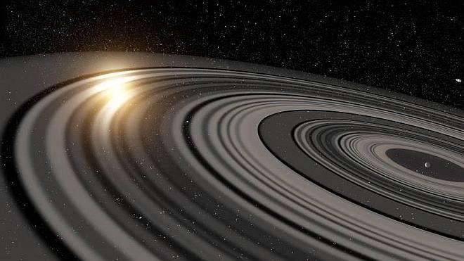 Ilustración de los anillos del exoplaneta 