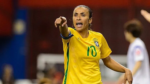 La brasileña Marta, máxima goleadora de los Mundiales.