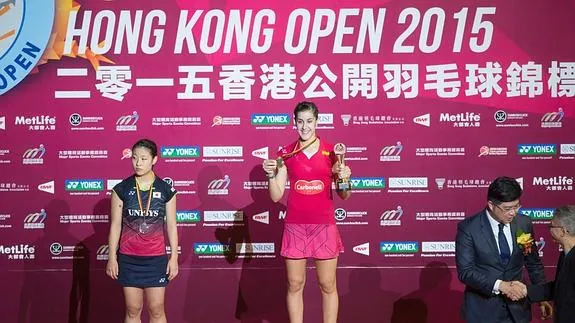 Carolina Marin celebra su victoria en Hong Kong. 