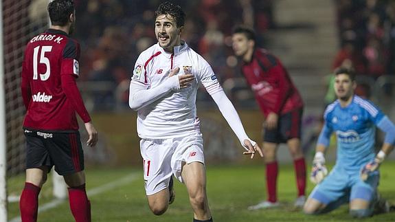 Juan Muñoz celebra un gol frente al Mirandés. 