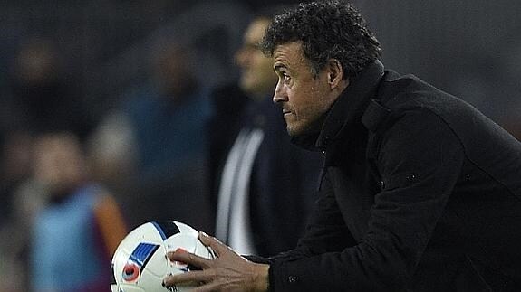 Luis Enrique, en un lance del partido ante el Celta. 