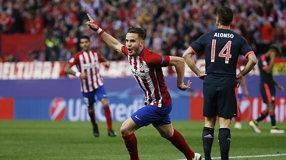 Saúl celebra su gol al Bayern. 