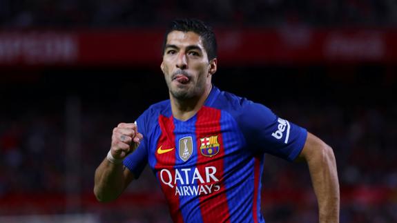 Suárez celebra su gol. 