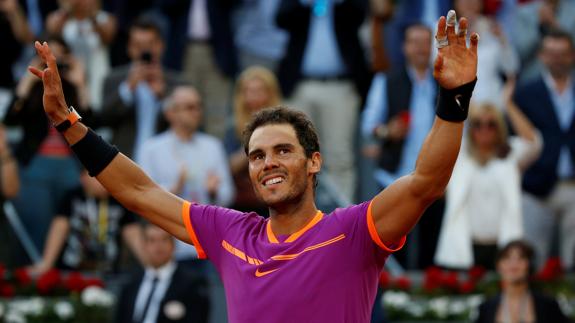 Nadal celebra el triunfo en Madrid. 