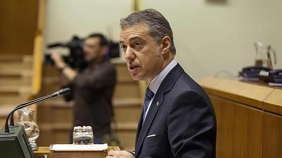 Urkullu, durante su intervención en el Parlamento Vasco 