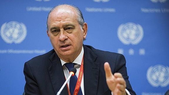 El ministro del Interior, durante una rueda de prensa después de la sesión del Consejo de Seguridad de Naciones Unidas