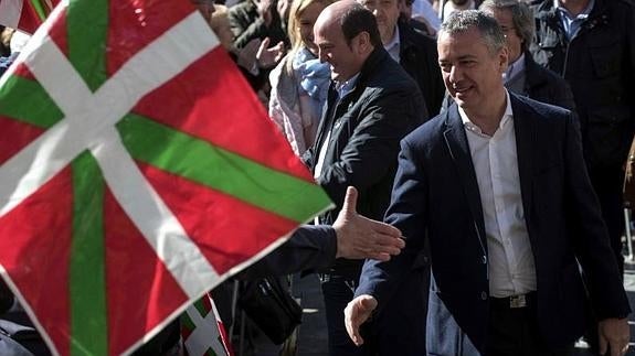 El lehendakari, Iñigo Urkullu, durante la celebración del Aberri Eguna hoy en Bilbao. 
