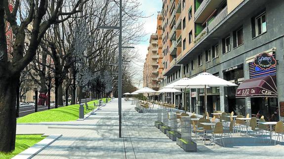 Aspecto que tendrá la acera de los portales impares de Sancho El Sabio una vez ejecutado el proyecto de remodelación urbanística. 