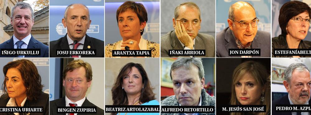 Iñigo Urkullu y los once consejeros de los que se compone el nuevo Gobierno vasco en coalición con el PSE.