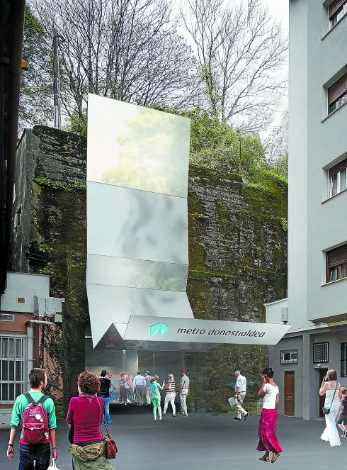 Fotomontaje de la boca del Metro de Donostialdea prevista en la calle Autonomía, en Amara.