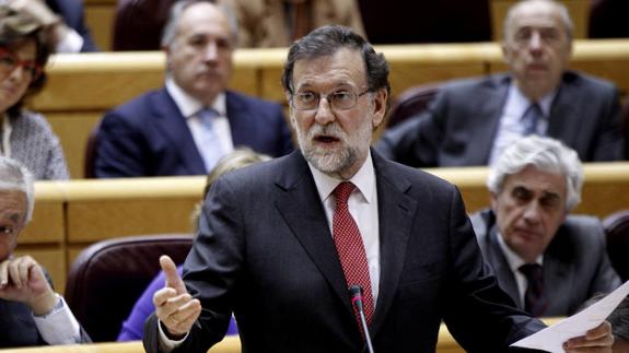 Mariano Rajoy, durante su intervención en la sesión de control al Gobierno esta tarde en el Senado