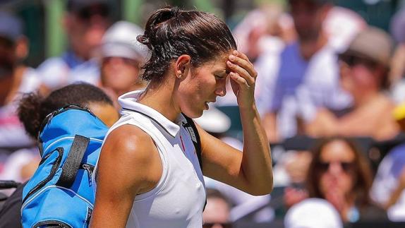 Garbiñe Muguruza, tras retirarse de su partido contra Wozniacki en Miami.